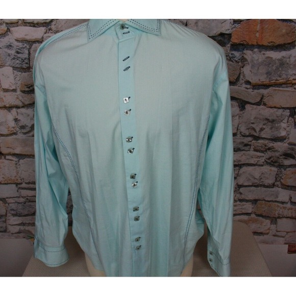 INTERNATIONAL LAUNDR Men's Shirt Teal Blue Fashion Top Stitch Contrast Cuff XL - Picture 12 of 13
